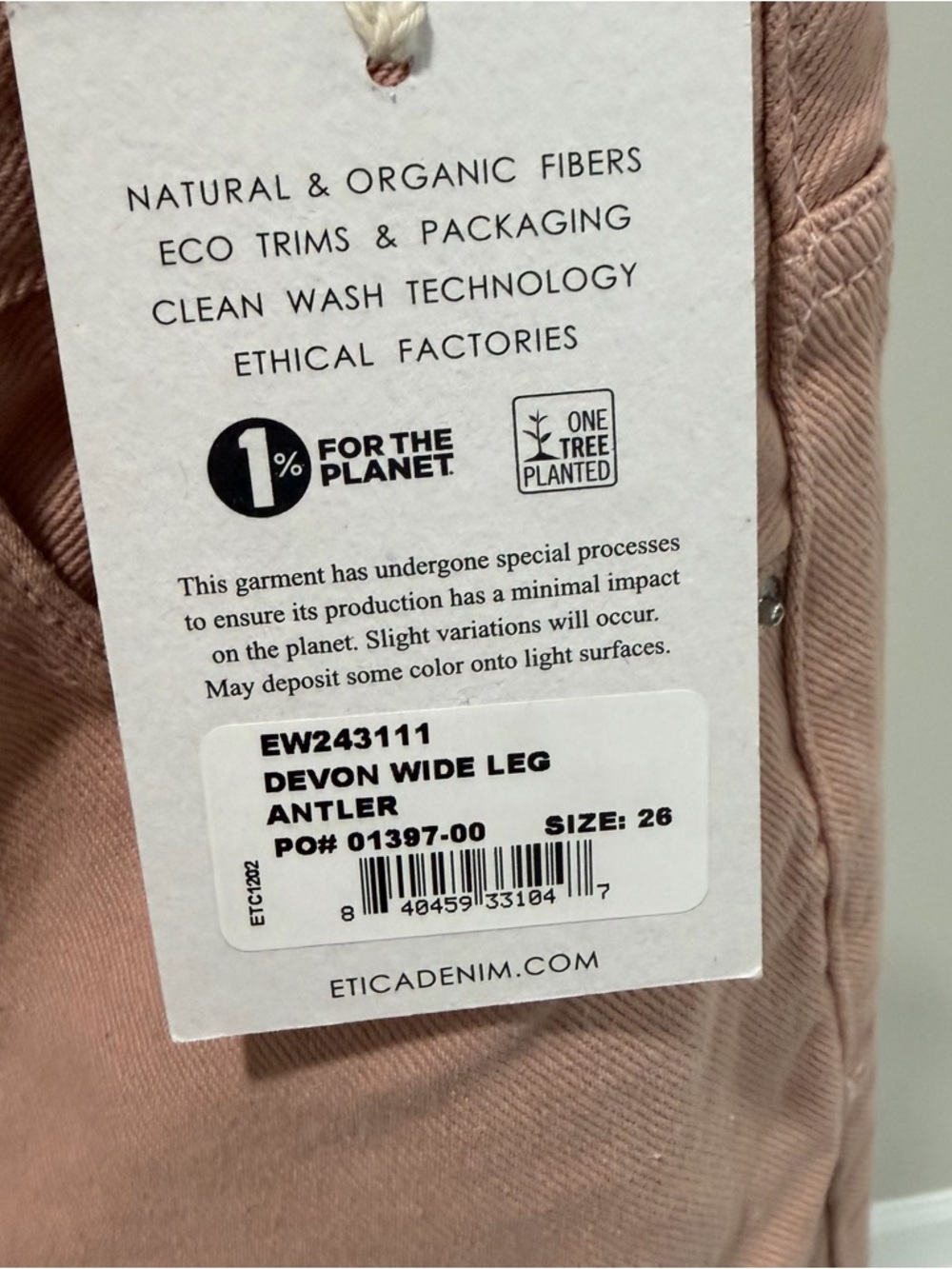 Etica- Wide Leg High-Rise Jeans in Blush Pink - Picture 3 of 6